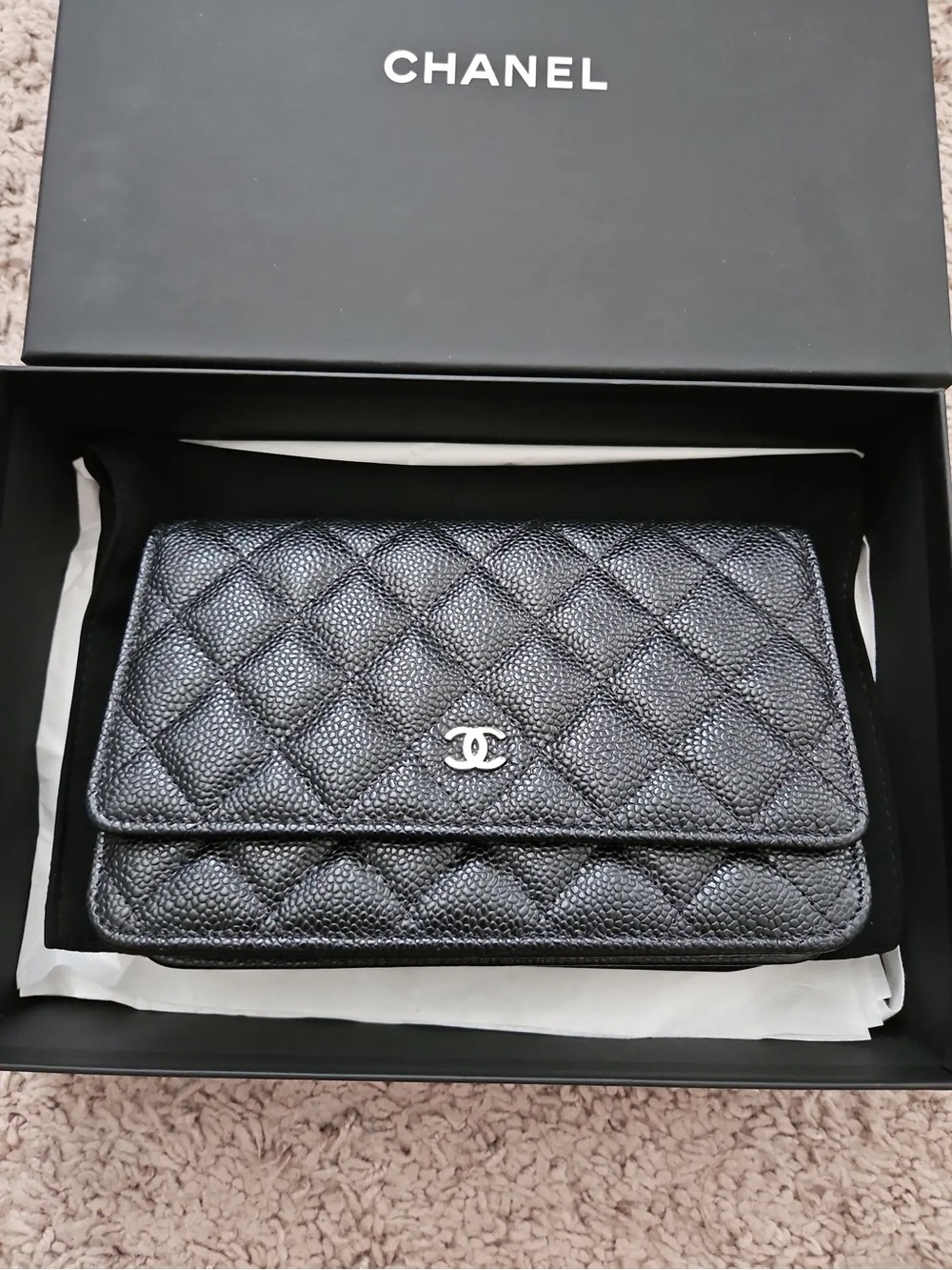 Chanel Quilted Leather Wallet on Chain - Black